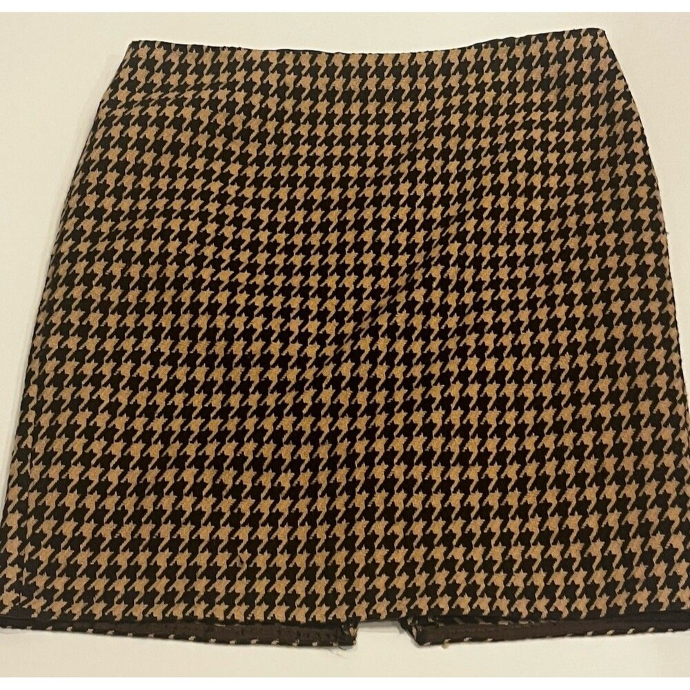 Talbots Women's Size 16 Houndstooth Skirt Brown/Tan Lined Classic Preppy Academi